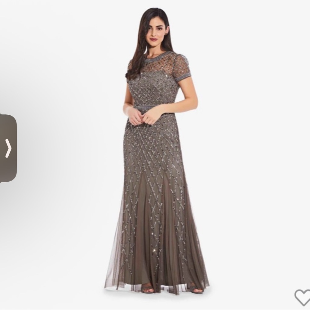 Adrianna Papell Embellished Short-Sleeve Evening Gown in gray/taupe